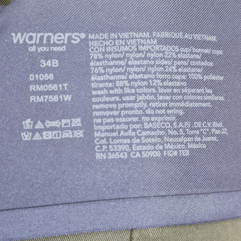 34B Warner's‎  RM0561 RM7561 Simply Perfect Underarm Smoothing Wireless Bra Navy